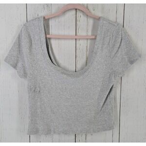 Universal Thread Size Large Light Gray Ribbed Round Neck Short Sleeve‎ Crop Top